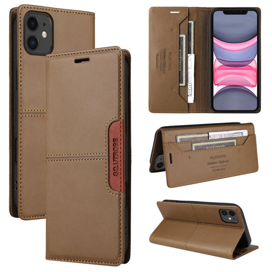 Pour iPhone 12 Étui portefeuille en cuir RFID antivol GQUTROBE G01 (marron)