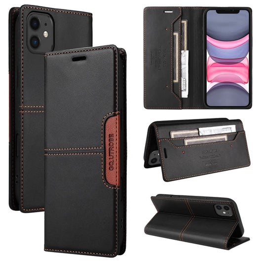 Pour iPhone 12 Étui de téléphone en cuir anti-vol RFID GQUTROBE G01 (Noir)
