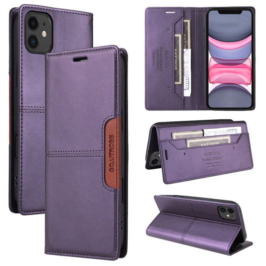 Pour iPhone 12 Étui Portefeuille en Cuir Anti-RFID GQUTROBE G01 (Violet)
