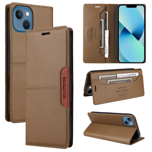 Pour iPhone 14 / 13 GQUTROBE G01 Étui Portefeuille en Cuir Antivol RFID (Marron)