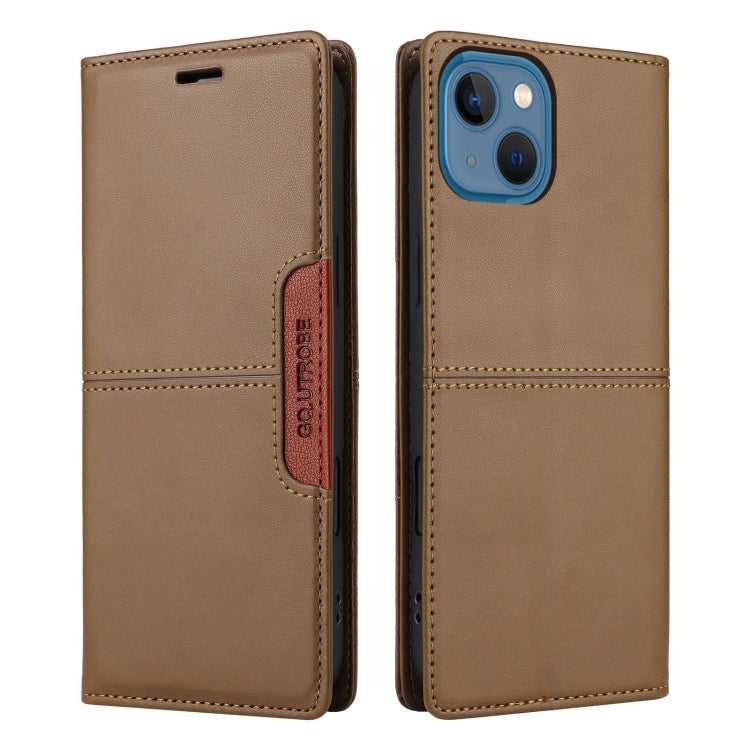 For iPhone 14 / 13 GQUTROBE G01 RFID Anti-theft Leather Phone Case(Brown)