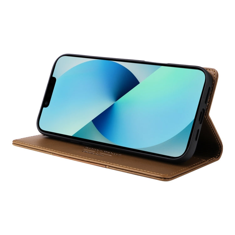 For iPhone 14 / 13 GQUTROBE G01 RFID Anti-theft Leather Phone Case(Brown)