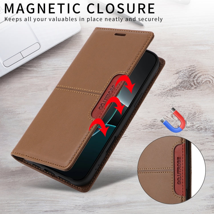 For iPhone 16 GQUTROBE G01 RFID Anti-theft Leather Phone Case(Brown)
