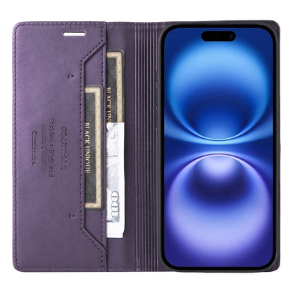 For iPhone 16 GQUTROBE G01 RFID Anti-theft Leather Phone Case(Purple)