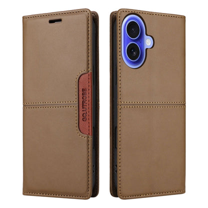 For iPhone 16 Plus GQUTROBE G01 RFID Anti-theft Leather Phone Case(Brown)