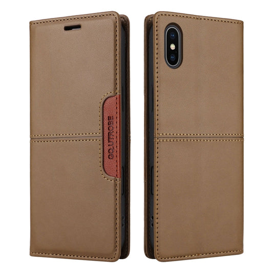 For iPhone XS / X GQUTROBE G01 RFID Anti-theft Leather Phone Case(Brown)