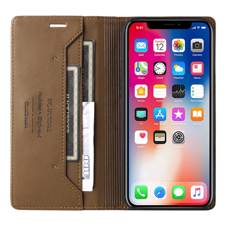 For iPhone XS / X GQUTROBE G01 RFID Anti-theft Leather Phone Case(Brown)