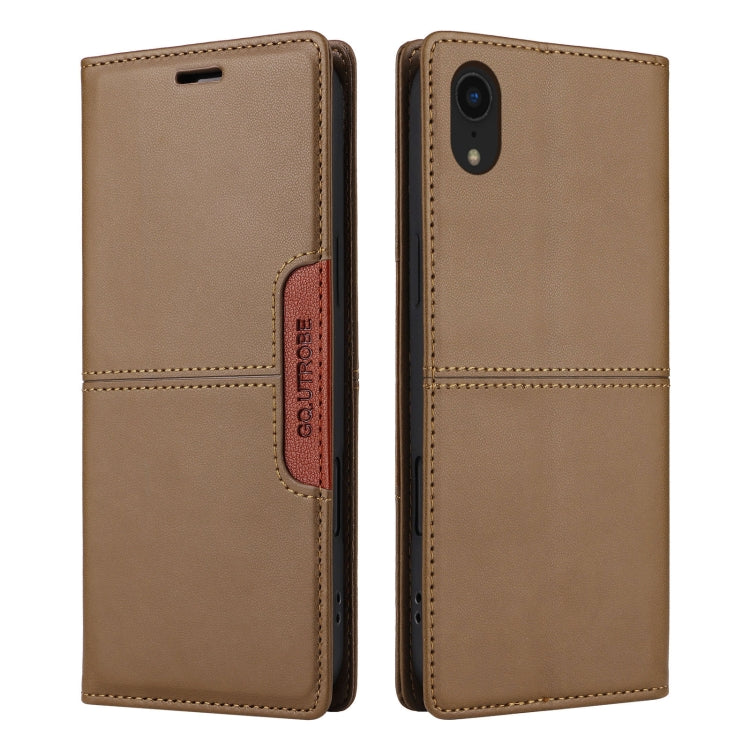 For iPhone XR GQUTROBE G01 RFID Anti-theft Leather Phone Case(Brown)