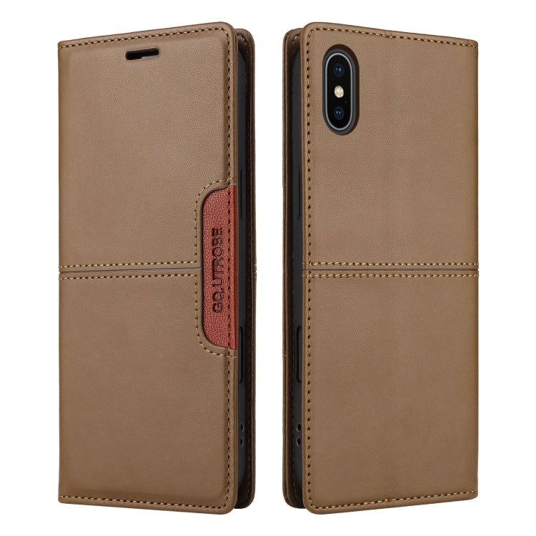For iPhone XS Max GQUTROBE G01 RFID Anti-theft Leather Phone Case(Brown)