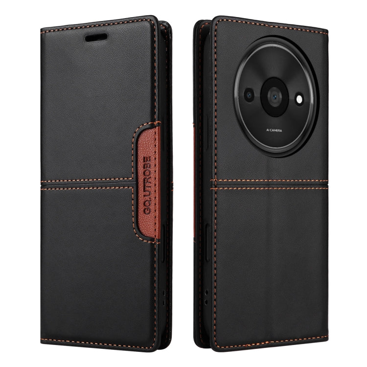 For Redmi A3 4G GQUTROBE G01 RFID Anti-theft Leather Phone Case(Black)