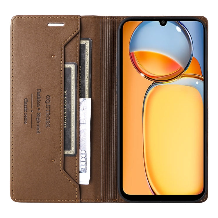 For Redmi 13C GQUTROBE G01 RFID Anti-theft Leather Phone Case(Brown)