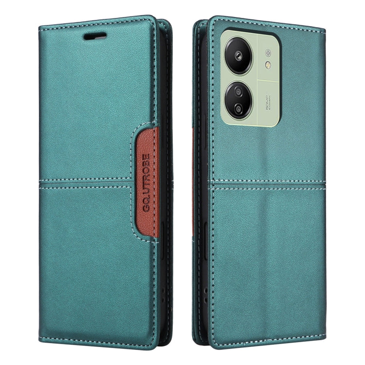 For Redmi 13C GQUTROBE G01 RFID Anti-theft Leather Phone Case(Green)