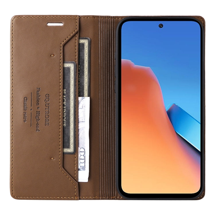 For Redmi 12 4G GQUTROBE G01 RFID Anti-theft Leather Phone Case(Brown)