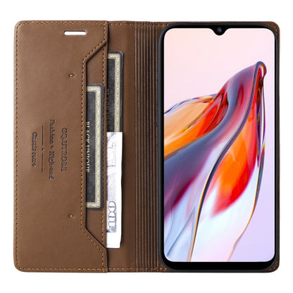 For Redmi 12C GQUTROBE G01 RFID Anti-theft Leather Phone Case(Brown)