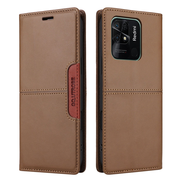 For Redmi 10C GQUTROBE G01 RFID Anti-theft Leather Phone Case(Brown)
