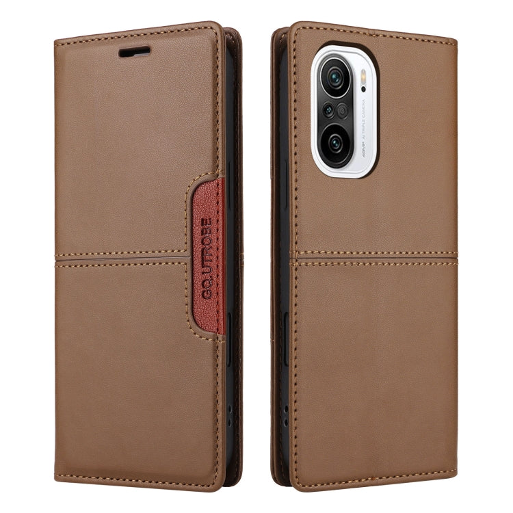 For Redmi K40 GQUTROBE G01 RFID Anti-theft Leather Phone Case(Brown)