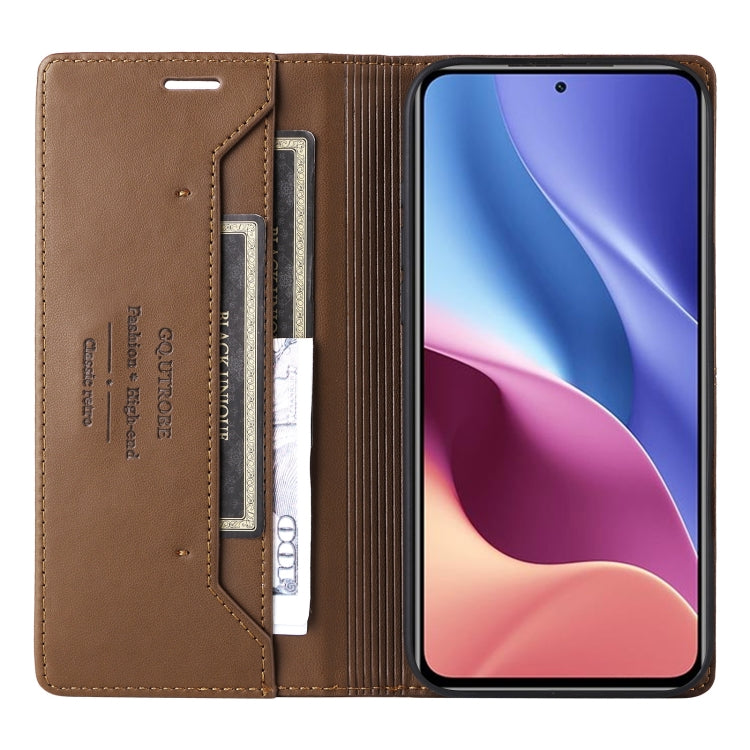 For Redmi K40 GQUTROBE G01 RFID Anti-theft Leather Phone Case(Brown)