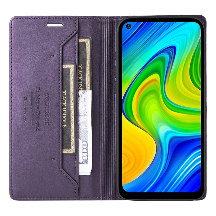 For Redmi Note 9S GQUTROBE G01 RFID Anti-theft Leather Phone Case(Purple)