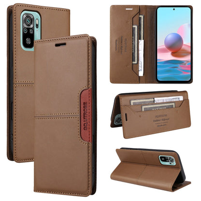 For Redmi Note 10 4G GQUTROBE G01 RFID Anti-theft Leather Phone Case(Brown)