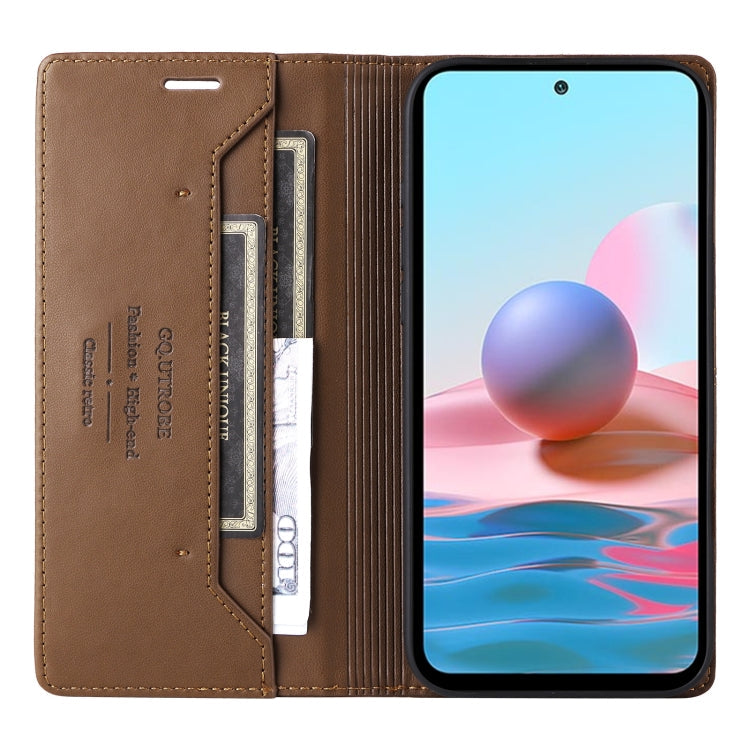 For Redmi Note 10 4G GQUTROBE G01 RFID Anti-theft Leather Phone Case(Brown)