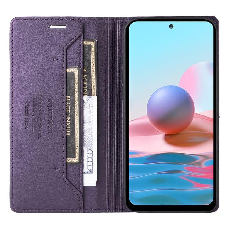 For Redmi Note 10 4G GQUTROBE G01 RFID Anti-theft Leather Phone Case(Purple)