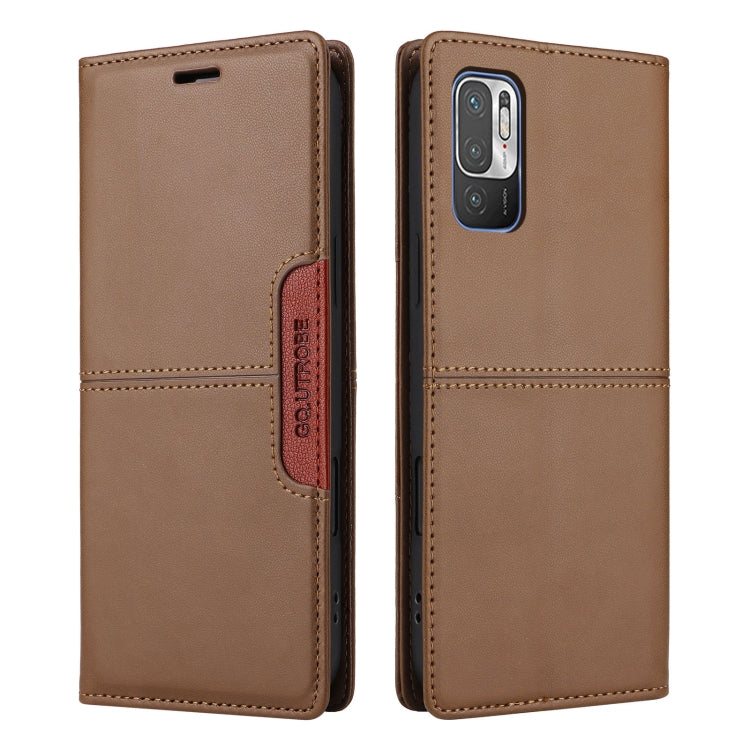 For Redmi Note 10 5G GQUTROBE G01 RFID Anti-theft Leather Phone Case(Brown)