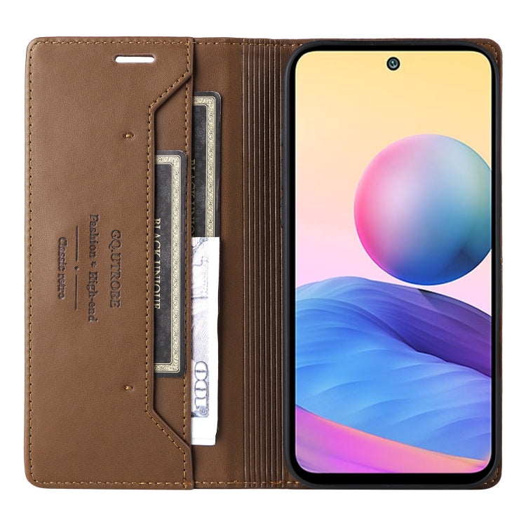 For Redmi Note 10 5G GQUTROBE G01 RFID Anti-theft Leather Phone Case(Brown)