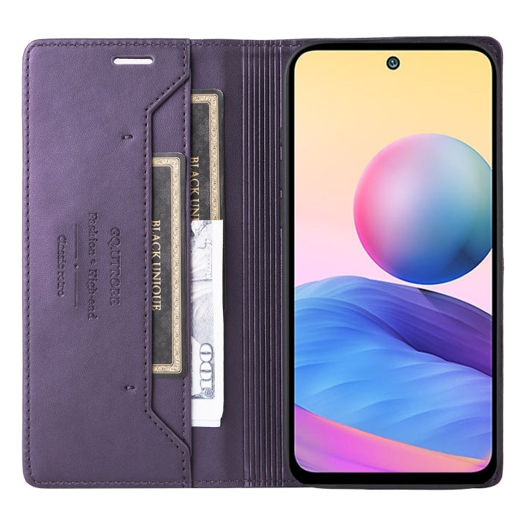 For Redmi Note 10 5G GQUTROBE G01 RFID Anti-theft Leather Phone Case(Purple)