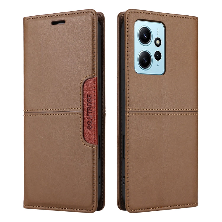 For Redmi Note 12 4G GQUTROBE G01 RFID Anti-theft Leather Phone Case(Brown)