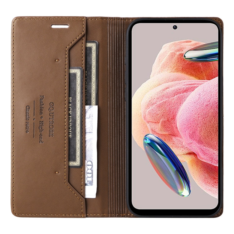 For Redmi Note 12 4G GQUTROBE G01 RFID Anti-theft Leather Phone Case(Brown)