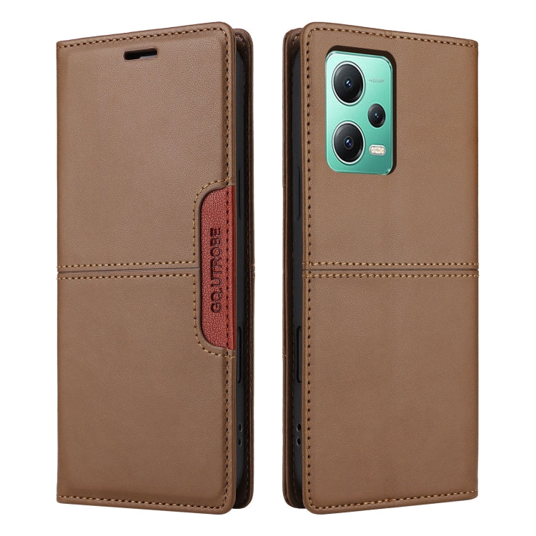 For Redmi Note 12 5G GQUTROBE G01 RFID Anti-theft Leather Phone Case(Brown)