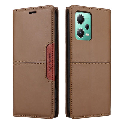 For Redmi Note 12 5G GQUTROBE G01 RFID Anti-theft Leather Phone Case(Brown)