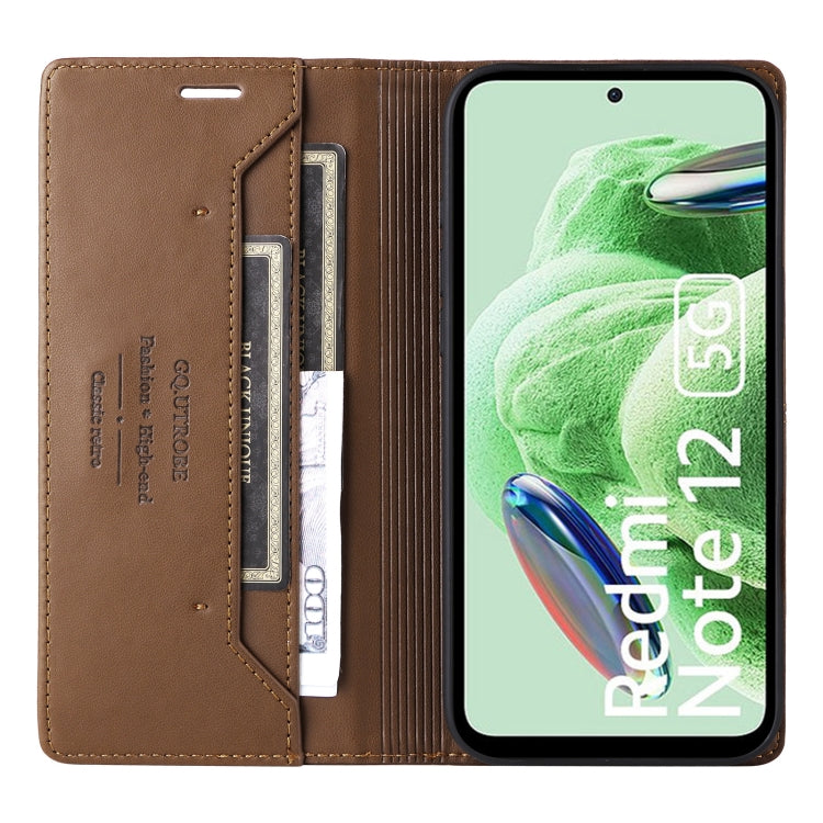 For Redmi Note 12 5G GQUTROBE G01 RFID Anti-theft Leather Phone Case(Brown)