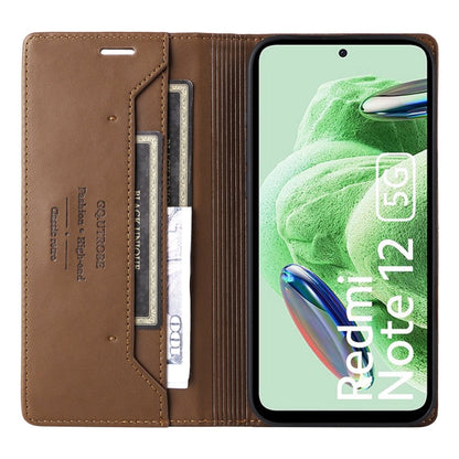 For Redmi Note 12 5G GQUTROBE G01 RFID Anti-theft Leather Phone Case(Brown)