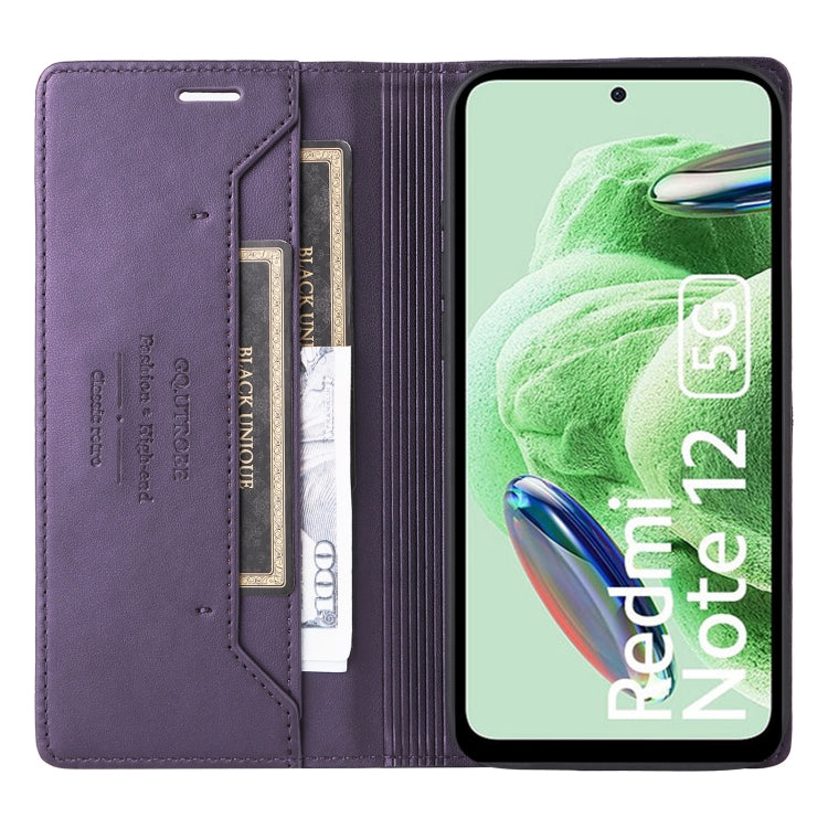 For Redmi Note 12 5G GQUTROBE G01 RFID Anti-theft Leather Phone Case(Purple)