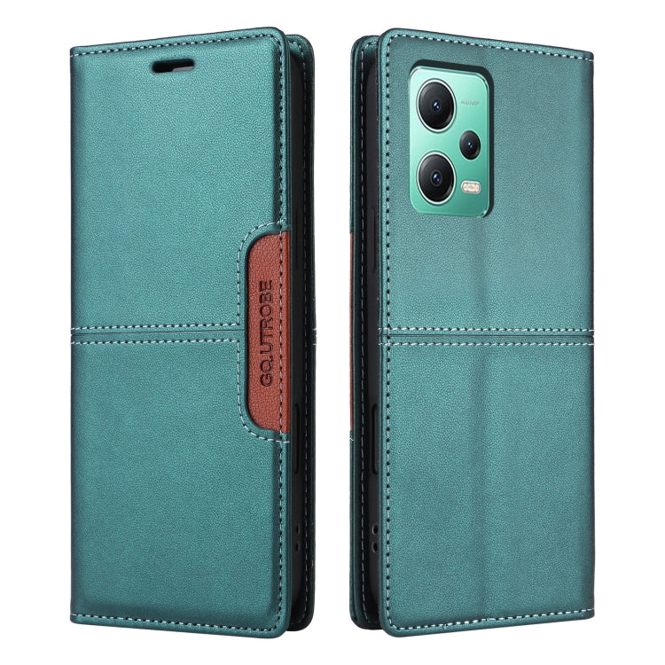 For Redmi Note 12 5G GQUTROBE G01 RFID Anti-theft Leather Phone Case(Green)