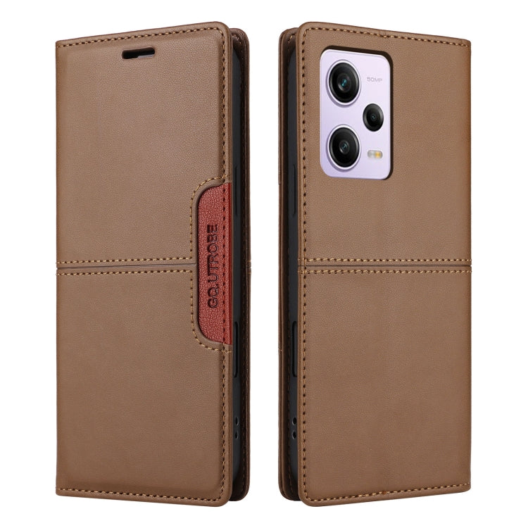For Redmi Note 12 Pro 5G GQUTROBE G01 RFID Anti-theft Leather Phone Case(Brown)