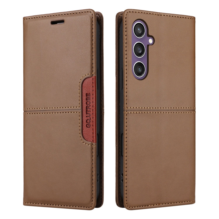 For Samsung Galaxy A34 GQUTROBE G01 RFID Anti-theft Leather Phone Case(Brown)