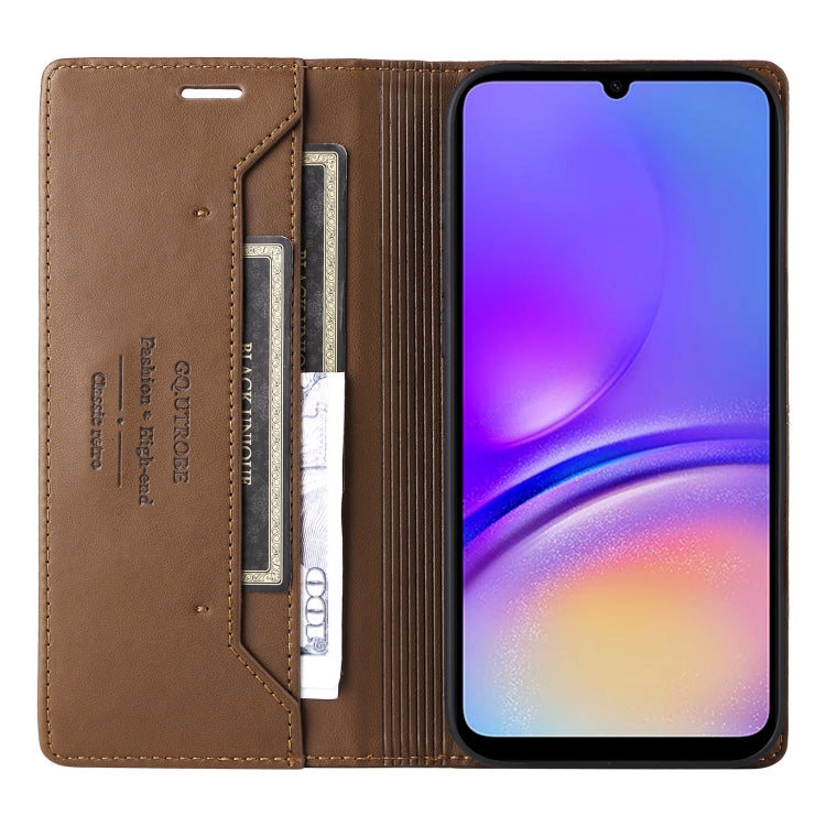 For Samsung Galaxy A05 GQUTROBE G01 RFID Anti-theft Leather Phone Case(Brown)