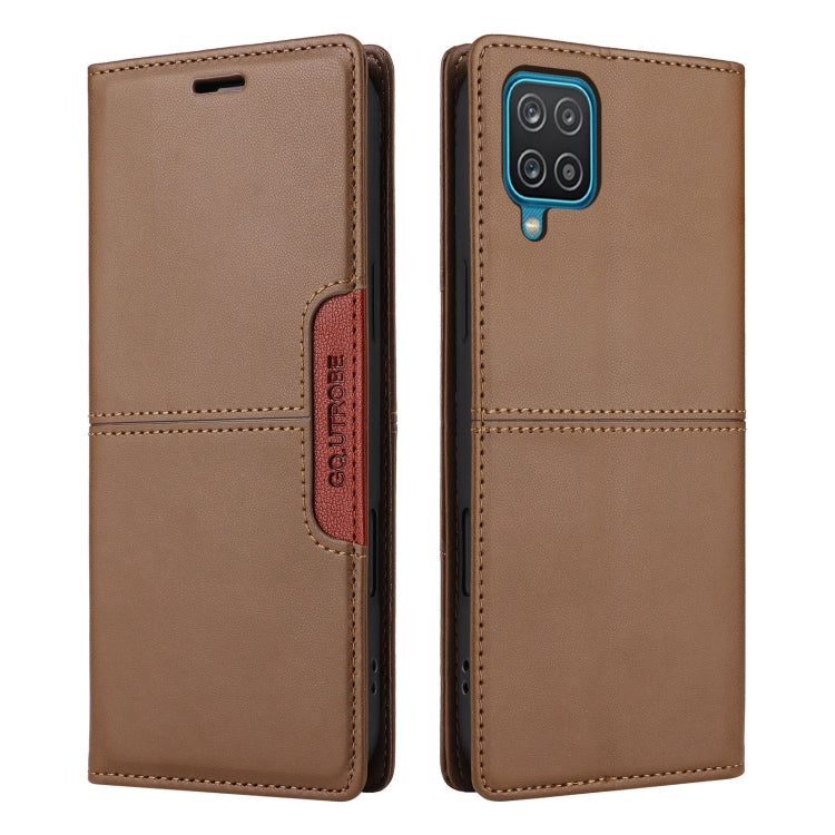 For Samsung Galaxy A12 / M12 GQUTROBE G01 RFID Anti-theft Leather Phone Case(Brown)