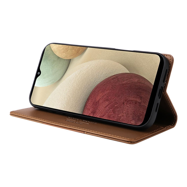 For Samsung Galaxy A12 / M12 GQUTROBE G01 RFID Anti-theft Leather Phone Case(Brown)