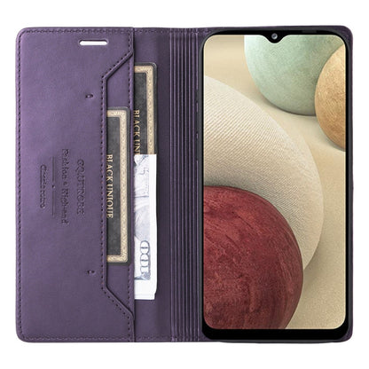 For Samsung Galaxy A12 / M12 GQUTROBE G01 RFID Anti-theft Leather Phone Case(Purple)