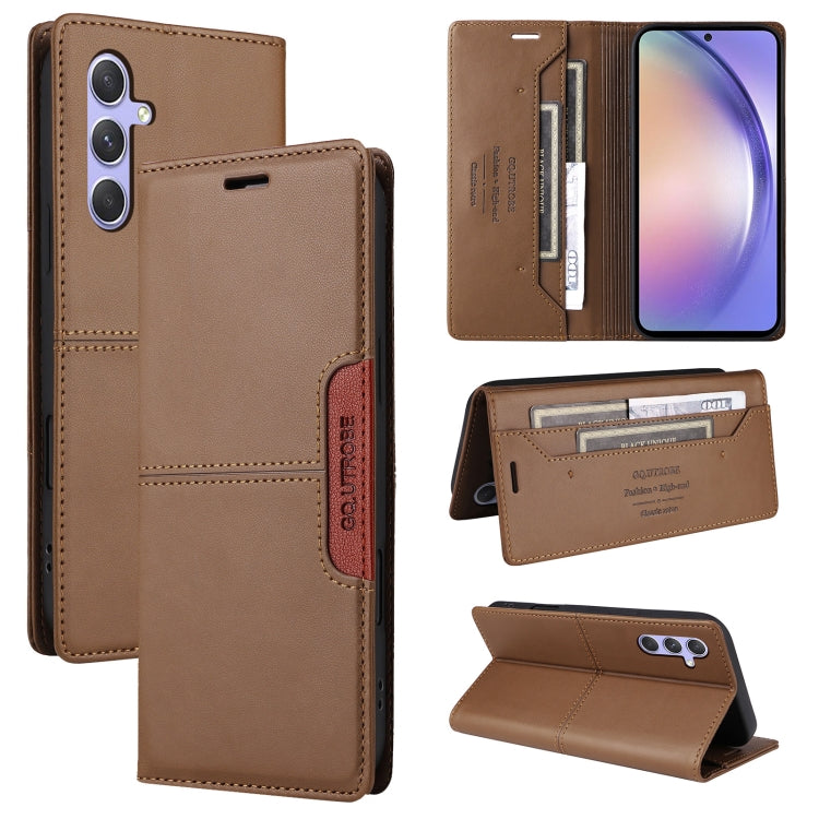 For Samsung Galaxy A14 5G GQUTROBE G01 RFID Anti-theft Leather Phone Case(Brown)