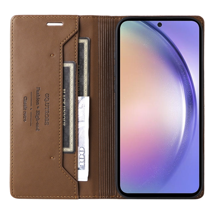 For Samsung Galaxy A14 5G GQUTROBE G01 RFID Anti-theft Leather Phone Case(Brown)