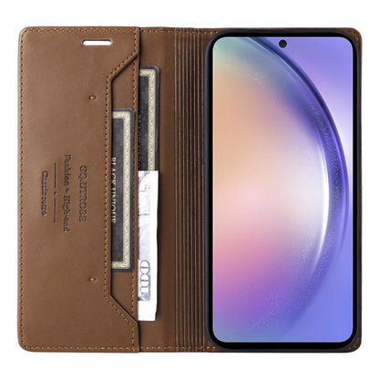 For Samsung Galaxy A14 5G GQUTROBE G01 RFID Anti-theft Leather Phone Case(Brown)