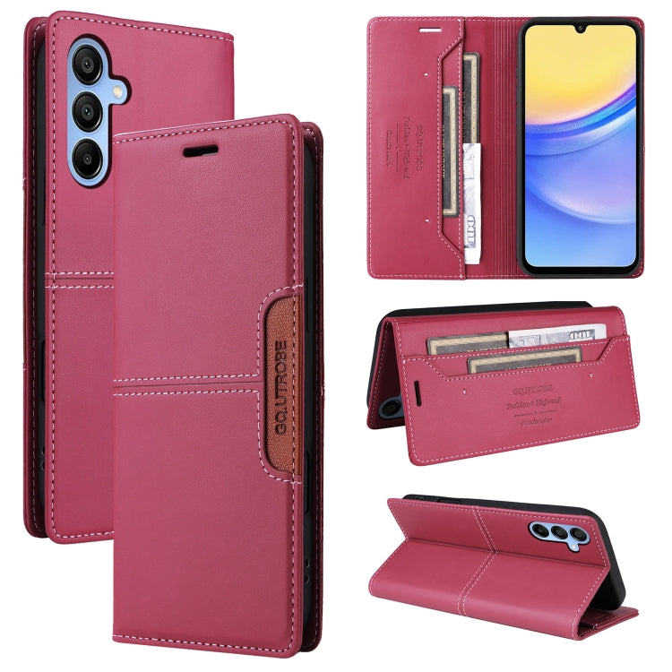 For Samsung Galaxy A15 5G GQUTROBE G01 RFID Anti-theft Leather Phone Case(Red)