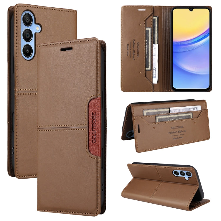 For Samsung Galaxy A15 5G GQUTROBE G01 RFID Anti-theft Leather Phone Case(Brown)