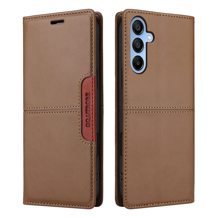 For Samsung Galaxy A15 5G GQUTROBE G01 RFID Anti-theft Leather Phone Case(Brown)