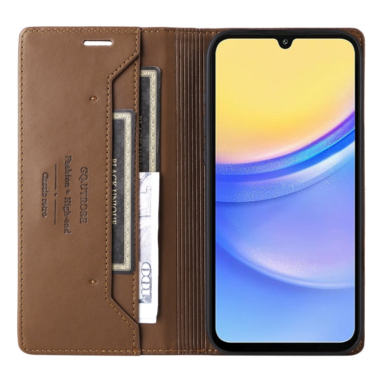 For Samsung Galaxy A15 5G GQUTROBE G01 RFID Anti-theft Leather Phone Case(Brown)