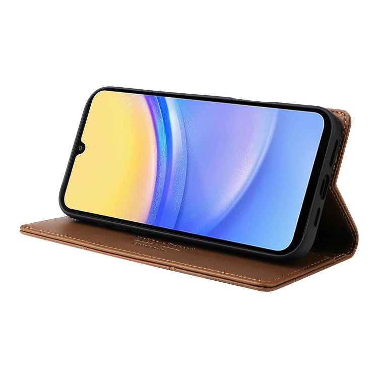For Samsung Galaxy A15 5G GQUTROBE G01 RFID Anti-theft Leather Phone Case(Brown)